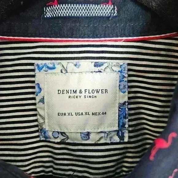 Denim and Flower Ricky Singh Men's XLarge Slim Fit Black with Red Flamingos - Picture 5 of 7